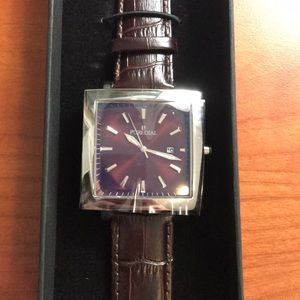 Puredial Mens Leather/Stainless Watch